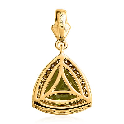 Premium Peridot and White Zircon Pendant in Vermeil Yellow Gold Over Sterling Silver 3.65 ctw
