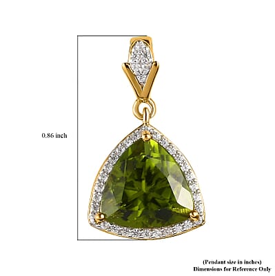 Premium Peridot and White Zircon Pendant in Vermeil Yellow Gold Over Sterling Silver 3.65 ctw