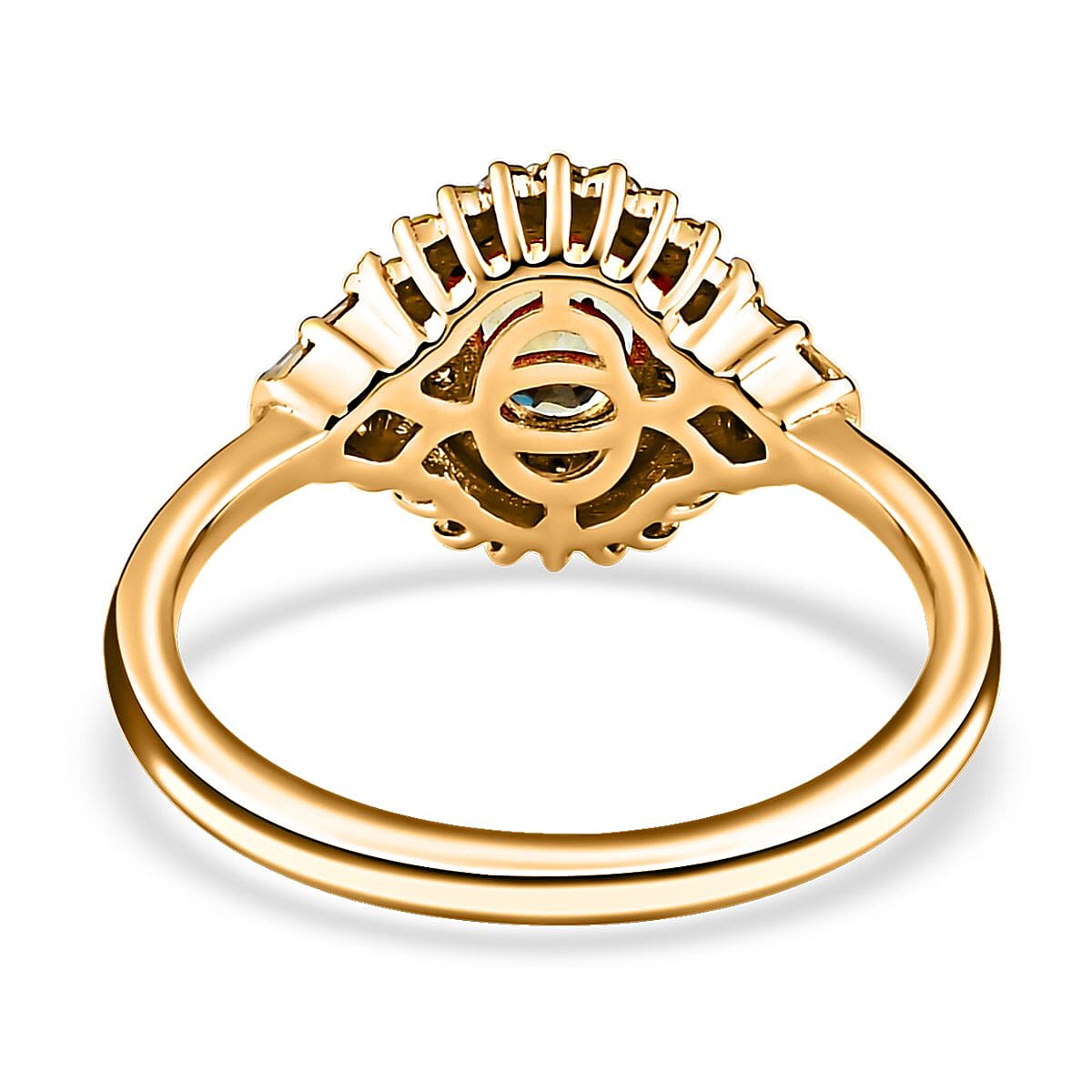 Ethiopian Emerald, Natural Champagne and White Diamond Cocktail Ring in Vermeil Yellow Gold Over Sterling Silver (Size 10.0) 1.30 ctw image number 4