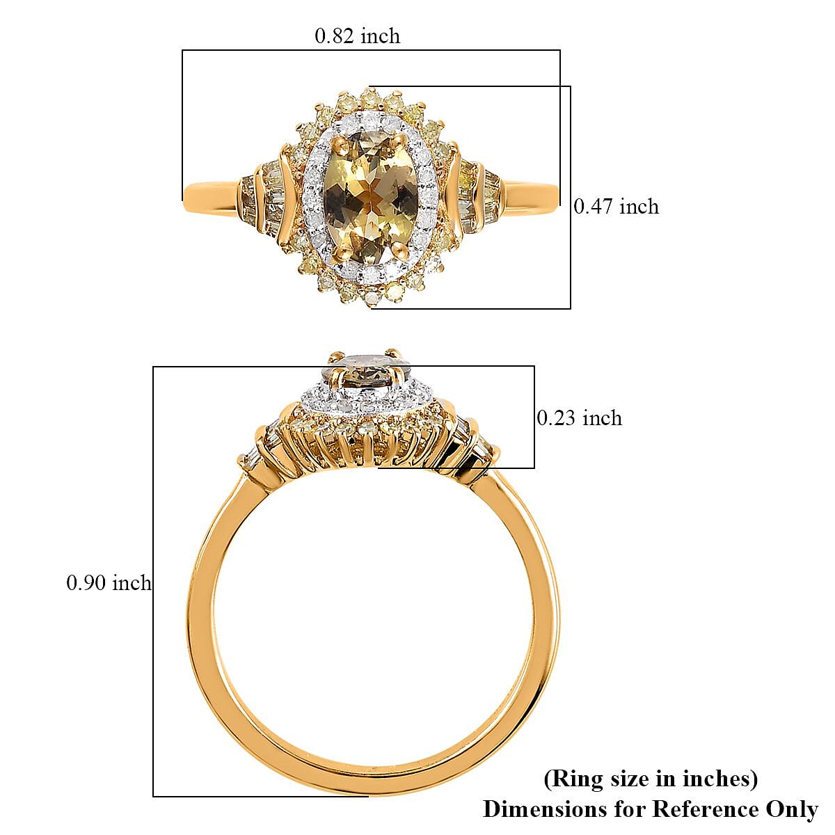 Golden Tanzanite, Natural Yellow and White Diamond Cocktail Ring in Vermeil Yellow Gold Over Sterling Silver (Size 10.0) 1.15 ctw