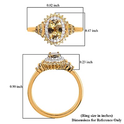 Golden Tanzanite, Natural Yellow and White Diamond Cocktail Ring in Vermeil Yellow Gold Over Sterling Silver (Size 10.0) 1.15 ctw