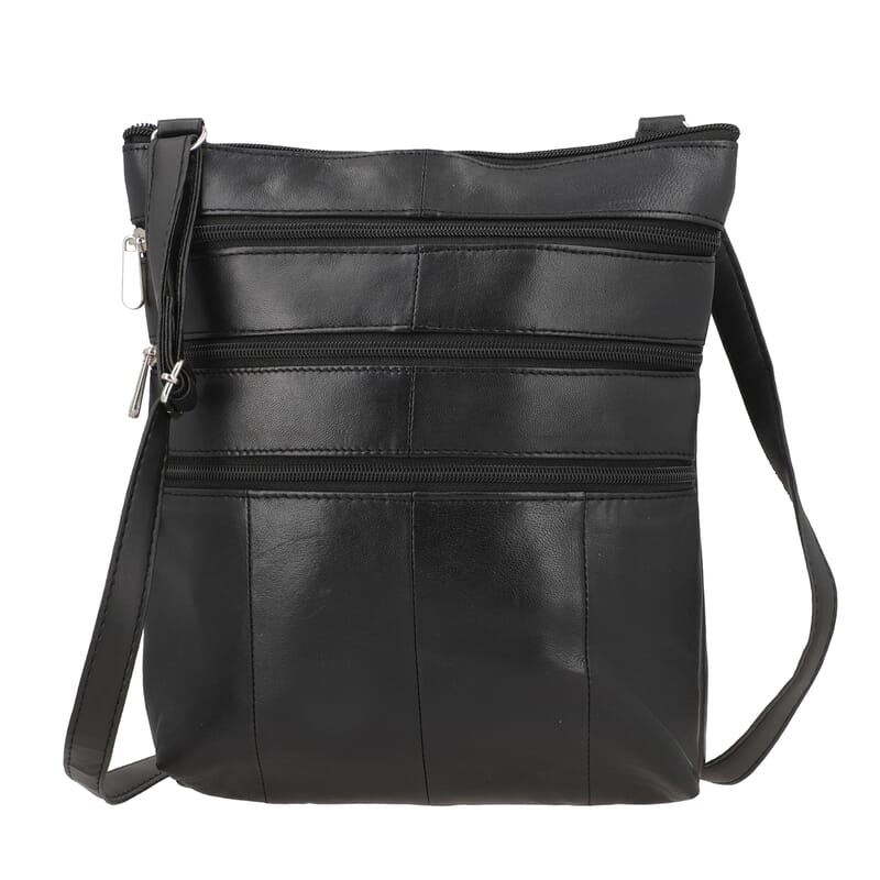 Black Genuine Leather Crossbody Bag with Adjustable Strap