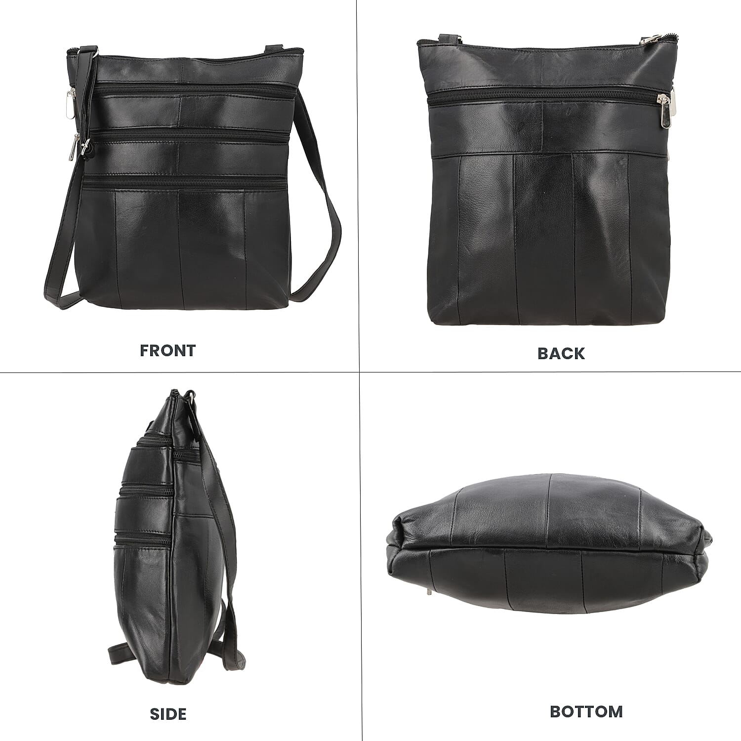 Black Genuine Leather Crossbody Bag with Adjustable Strap