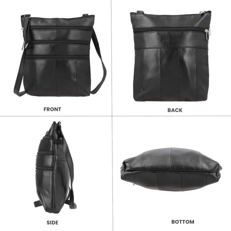 Black Genuine Leather Crossbody Bag with Adjustable Strap