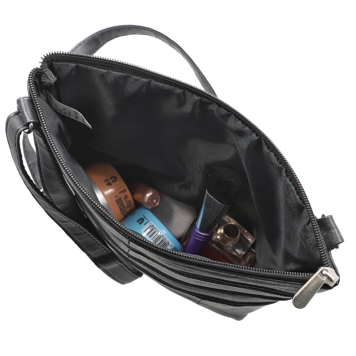 100% Genuine Leather Crossbody Bag;   Color: Black;  Size: 9.50 L x 1.5 W x 11 H INCH image number 4