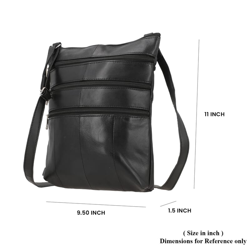 Black Genuine Leather Crossbody Bag with Adjustable Strap