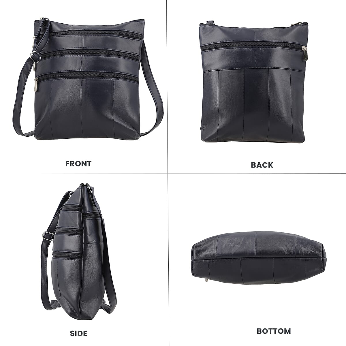 Navy Genuine Leather Crossbody Bag with Adjustable Strap image number 3