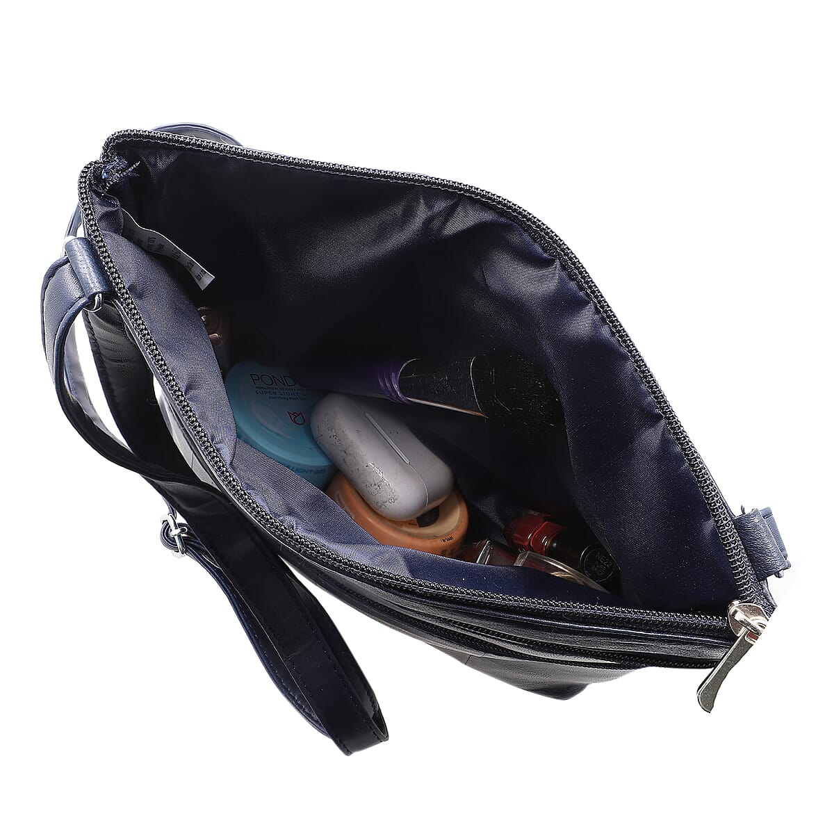 Navy Genuine Leather Crossbody Bag with Adjustable Strap image number 4