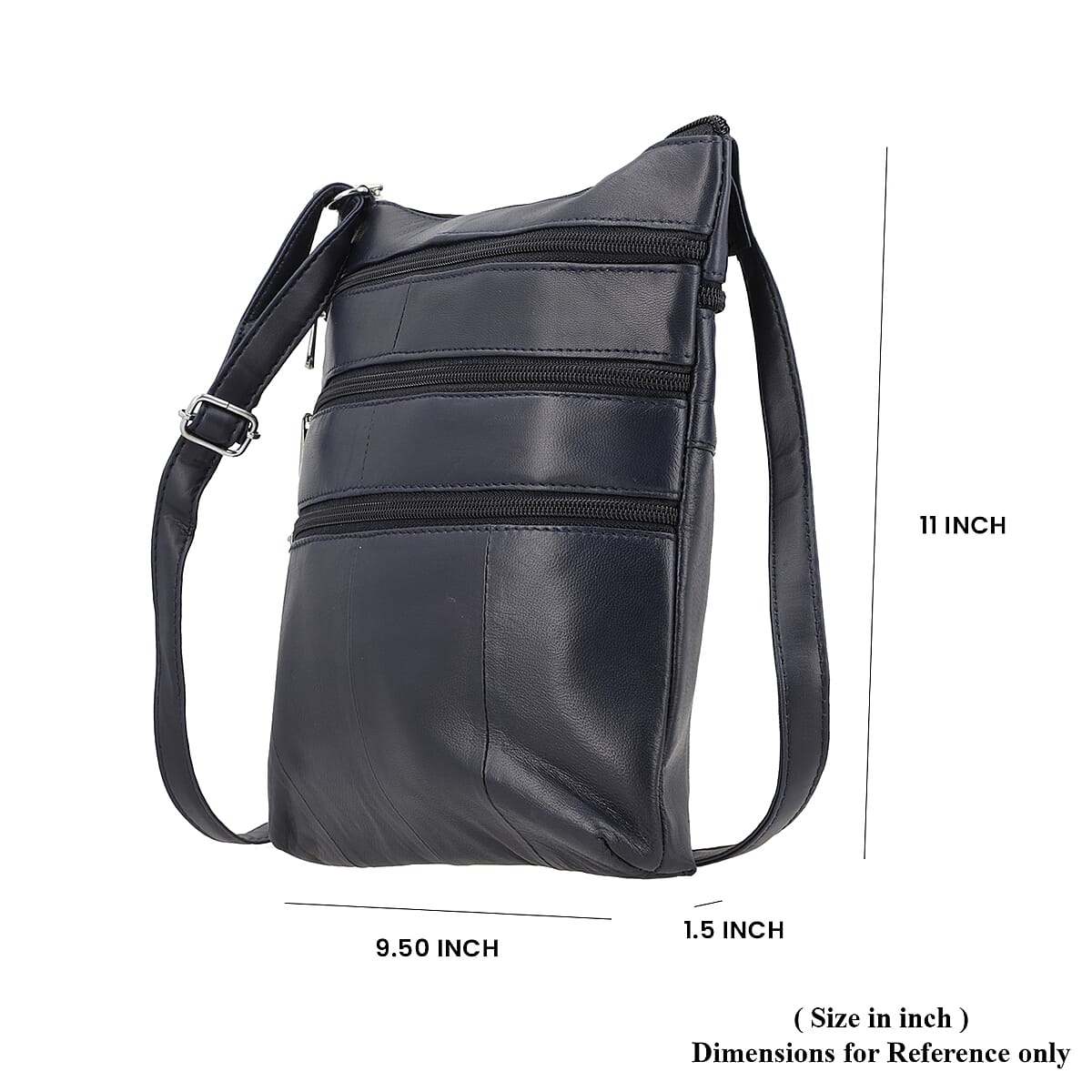 Navy Genuine Leather Crossbody Bag with Adjustable Strap image number 6