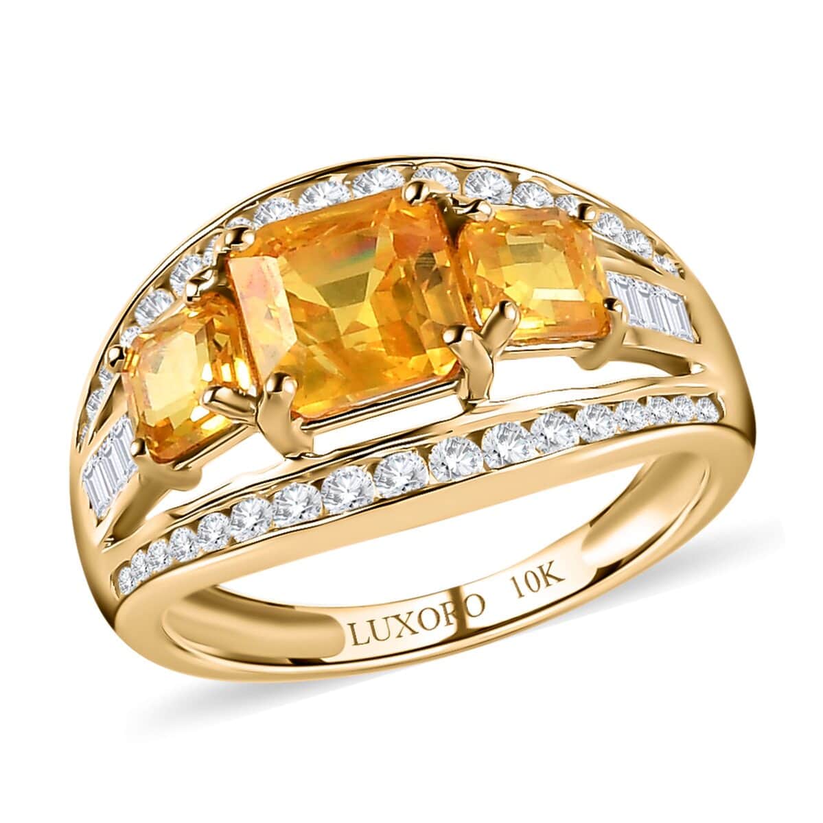 LUXORO 10K Yellow Gold Premium Madagascar Yellow Sapphire and Moissanite Ring (Size 10.0) 2.80 Grams 2.60 ctw image number 0