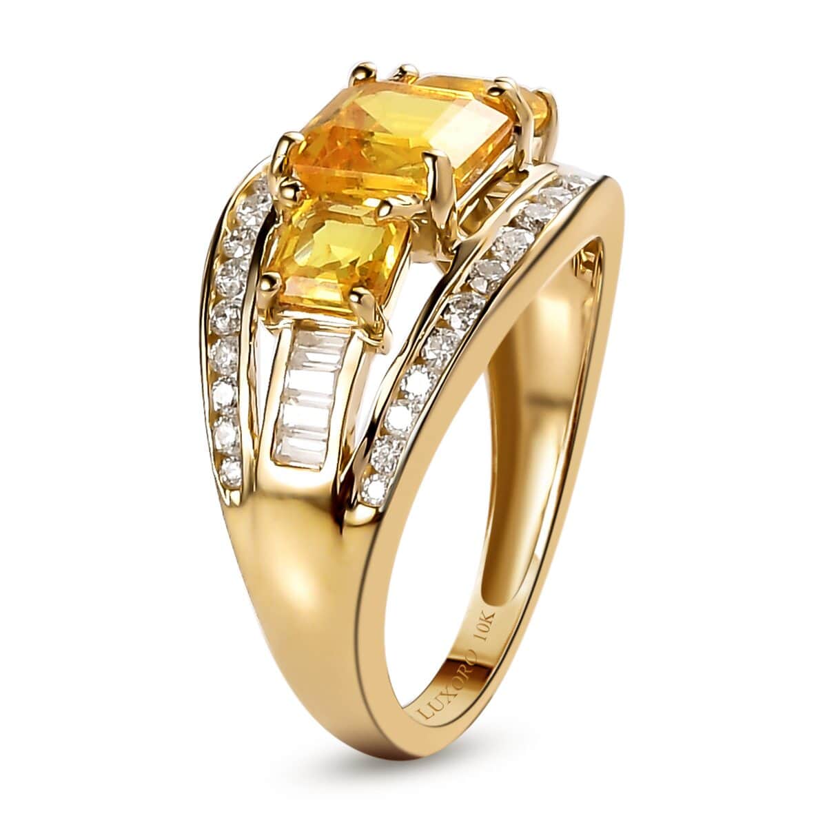 LUXORO 10K Yellow Gold Premium Madagascar Yellow Sapphire and Moissanite Ring (Size 10.0) 2.80 Grams 2.60 ctw image number 3