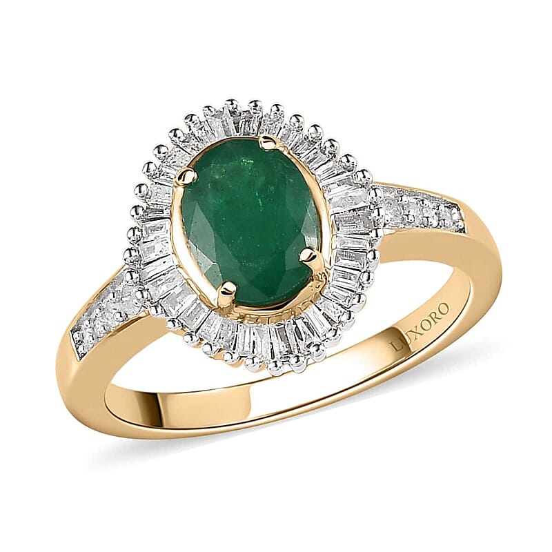 Luxoro 10K Yellow Gold AAA Brazilian Emerald and G-H, I2 Diamond Ring (Size 7.0) 1.50 ctw