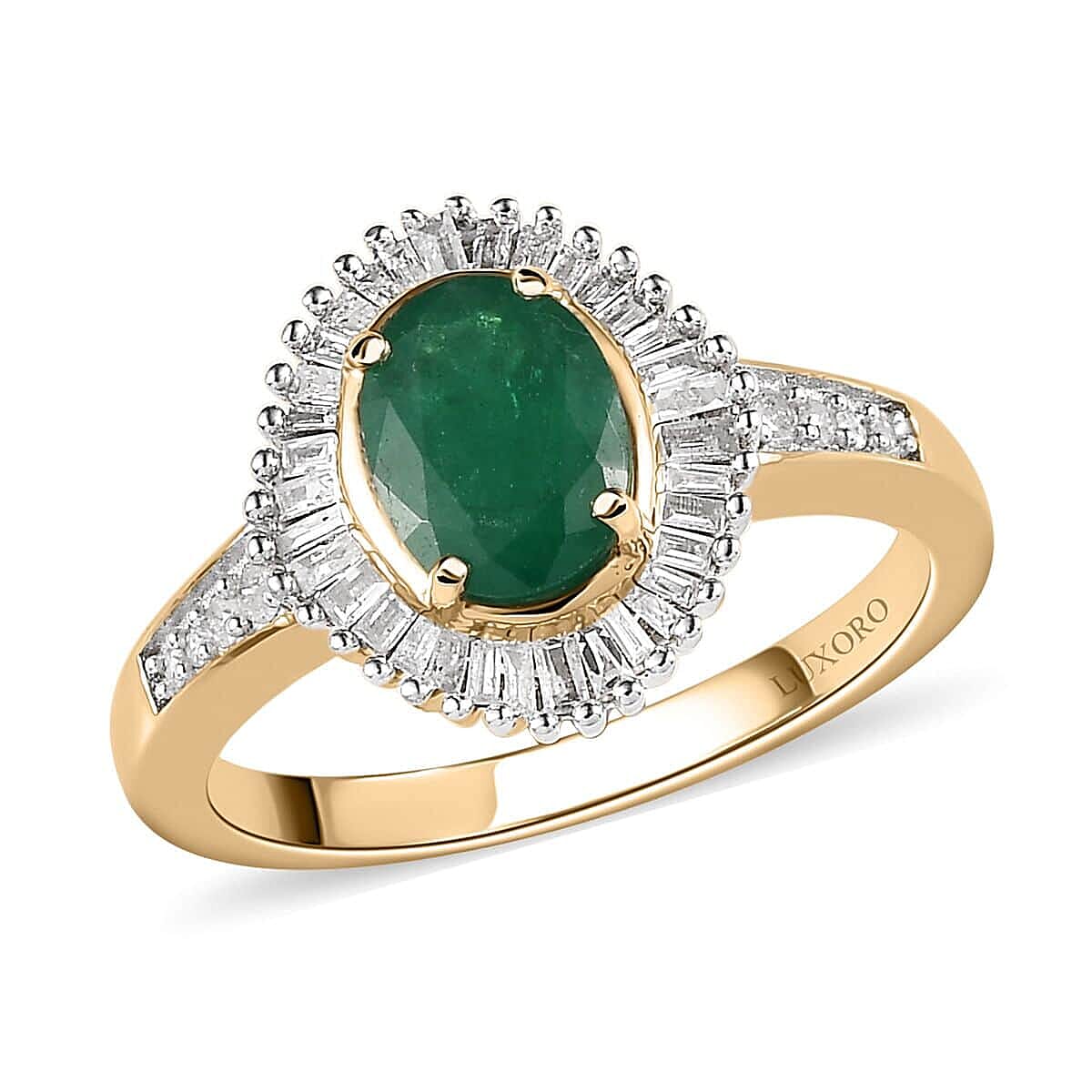 Luxoro 10K Yellow Gold AAA Brazilian Emerald and G-H, I2 Diamond Ring (Size 7.0) 1.50 ctw image number 0