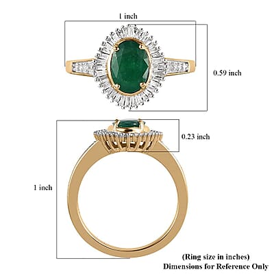 Luxoro 10K Yellow Gold AAA Brazilian Emerald and G-H, I2 Diamond Ring (Size 7.0) 1.50 ctw