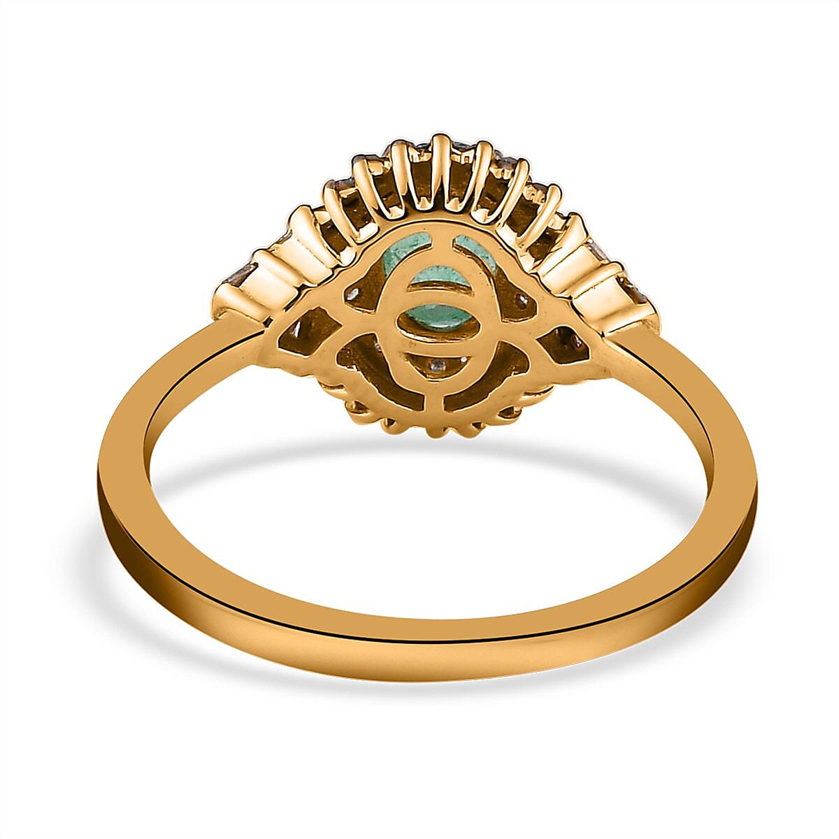 Ethiopian Emerald, Natural Champagne and White Diamond Cocktail Ring in Vermeil Yellow Gold Over Sterling Silver (Size 6.0) 1.20 ctw image number 4