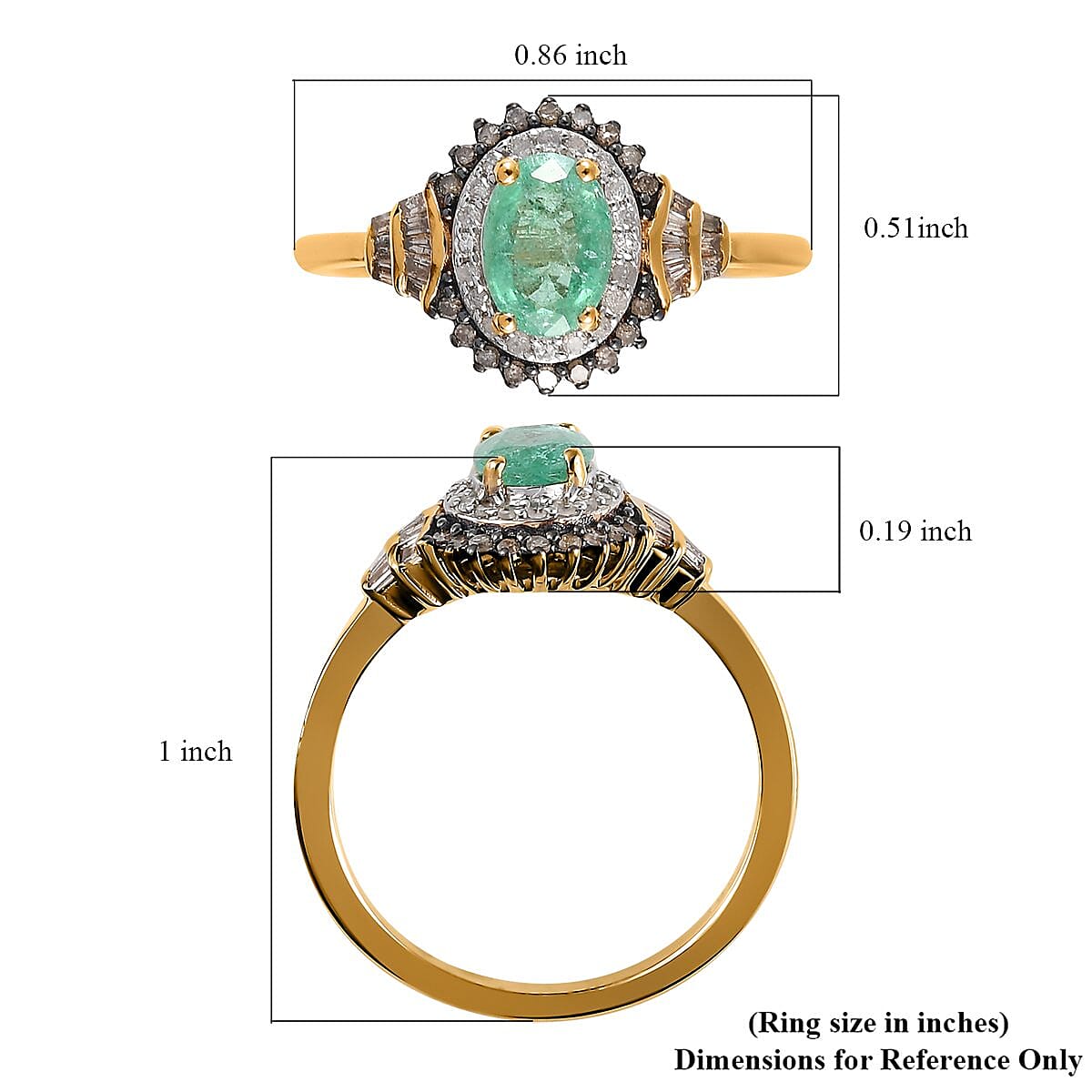 Ethiopian Emerald, Natural Champagne and White Diamond Cocktail Ring in Vermeil Yellow Gold Over Sterling Silver (Size 8.0) 1.20 ctw image number 5