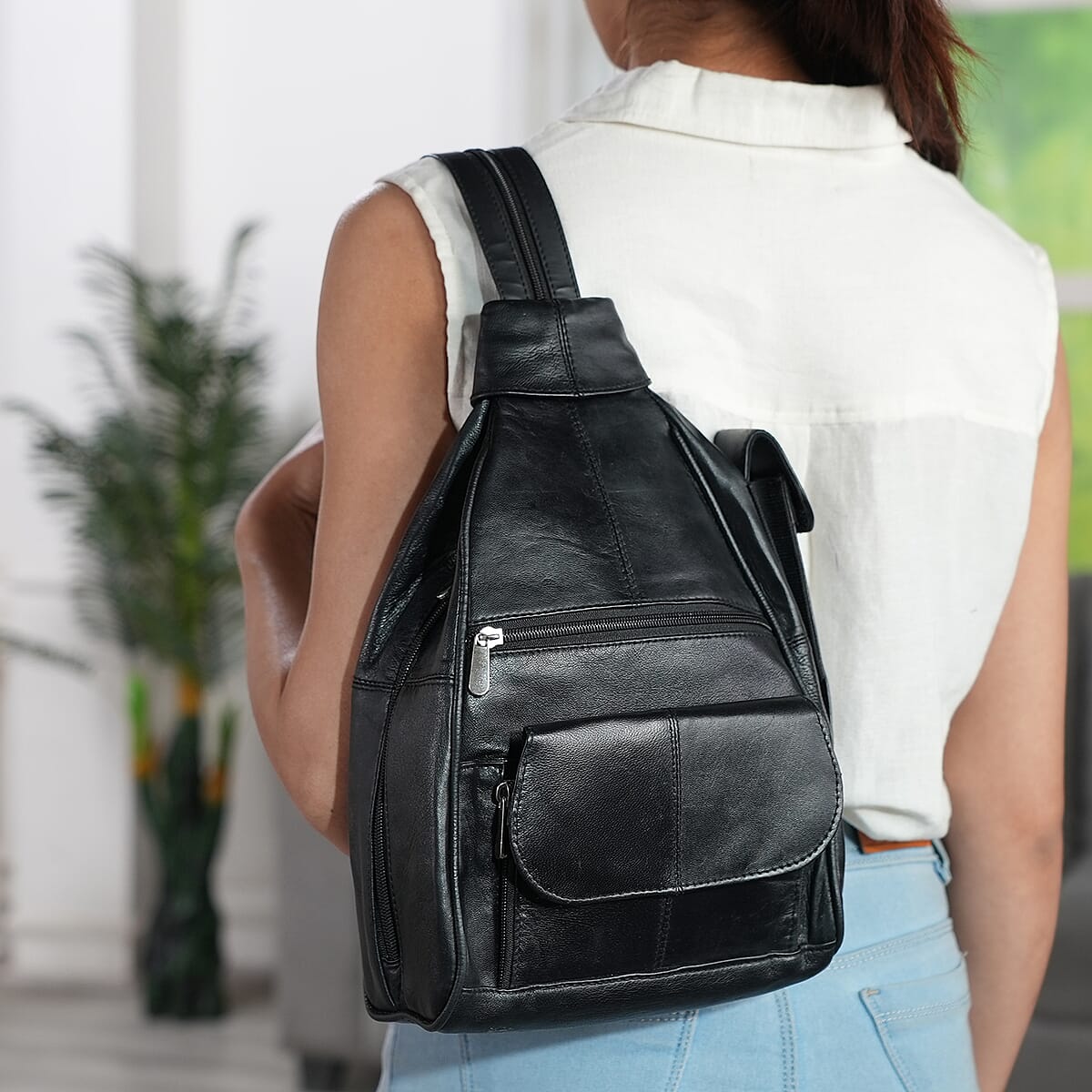 Black Genuine Leather Backpack Bag image number 1