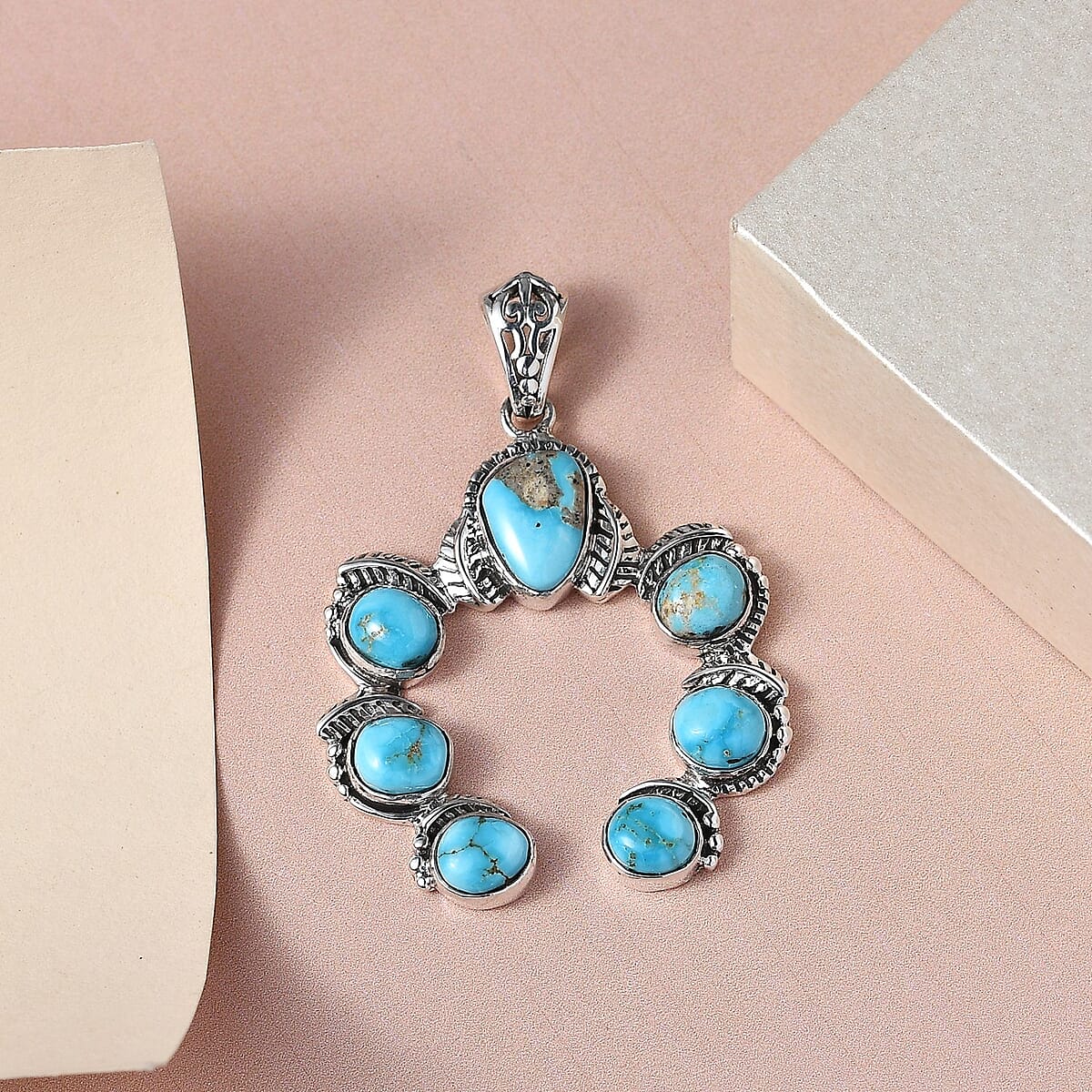 Artisan Crafted South Hill Turquoise Fancy Pendant in Sterling Silver 8.60 ctw image number 1