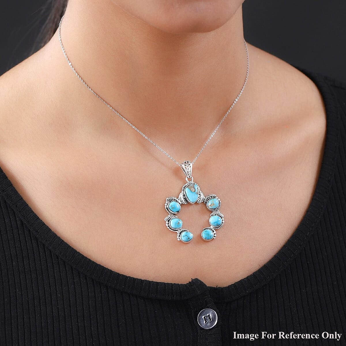 Artisan Crafted South Hill Turquoise Fancy Pendant in Sterling Silver 8.60 ctw image number 2