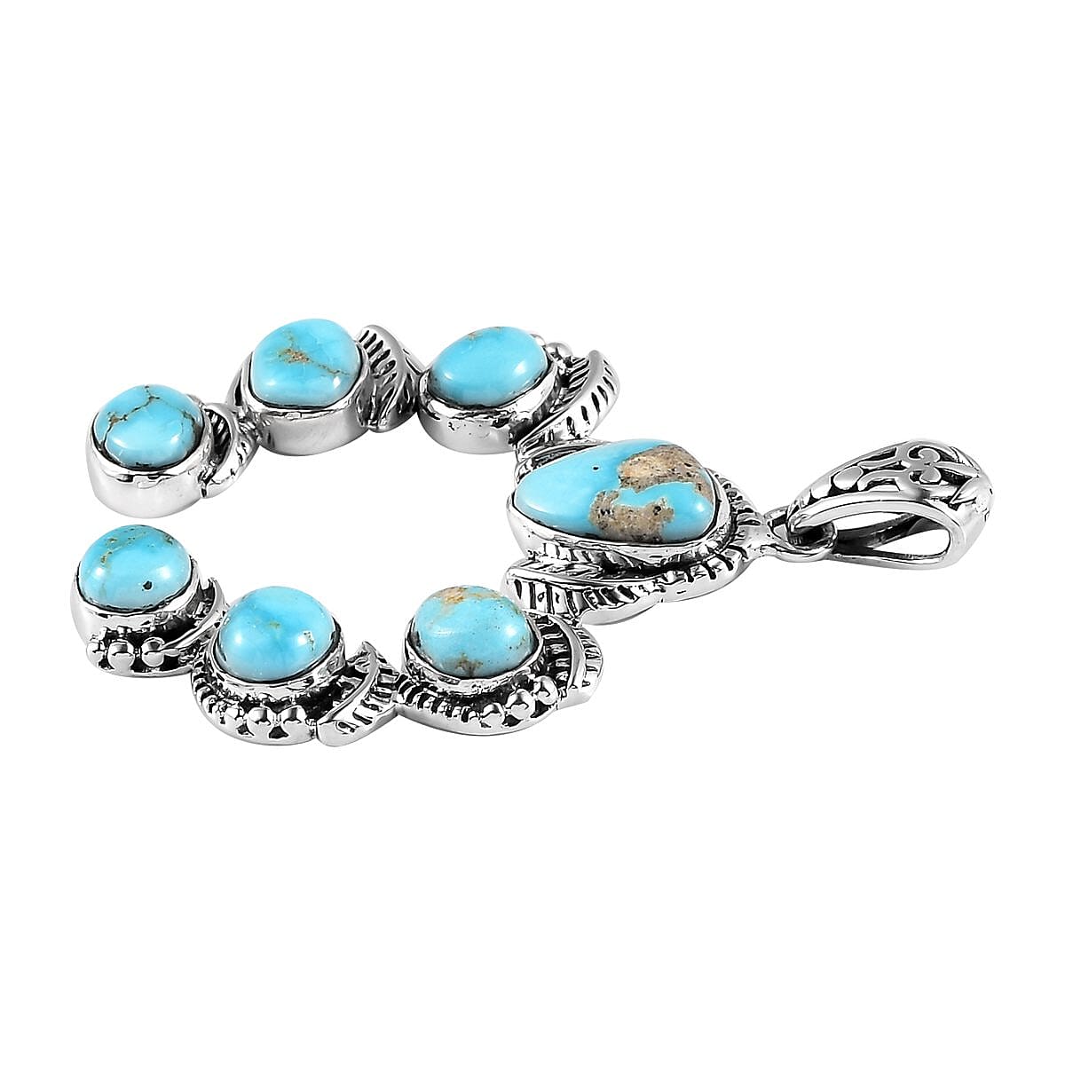 Artisan Crafted South Hill Turquoise Fancy Pendant in Sterling Silver 8.60 ctw image number 3