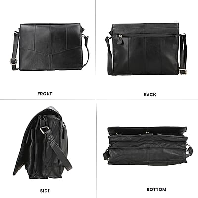 India International Leather Fair Closeout Black Genuine Leather Messenger Bag