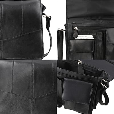 India International Leather Fair Closeout Black Genuine Leather Messenger Bag