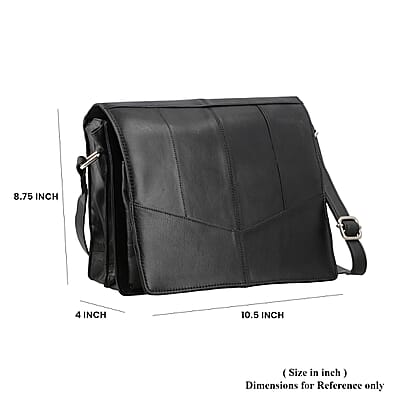 India International Leather Fair Closeout Black Genuine Leather Messenger Bag