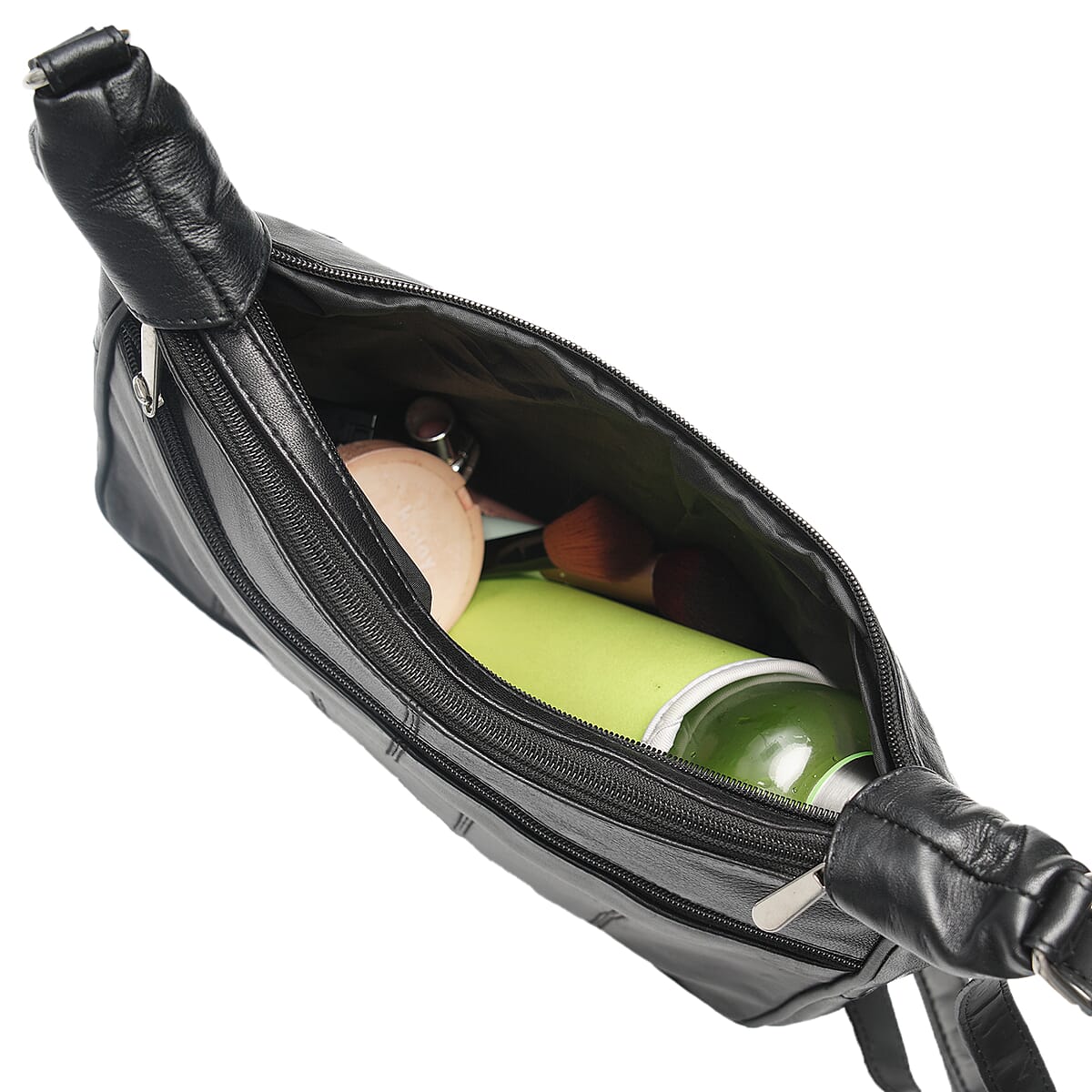 India International Leather Fair Closeout Black Genuine Leather Messenger Bag image number 4