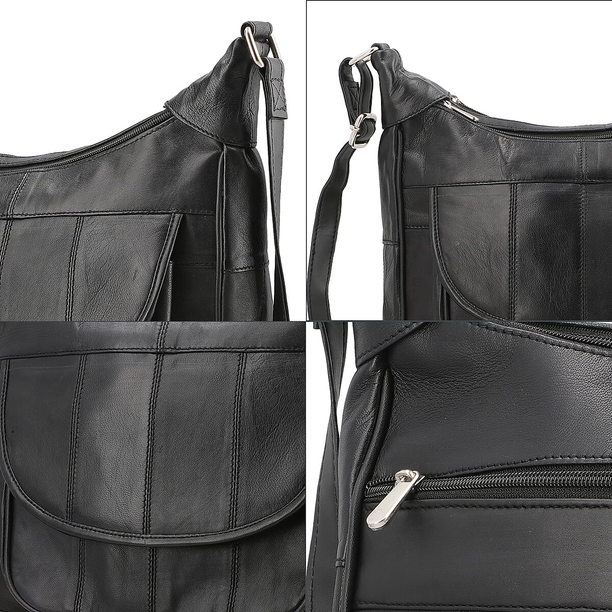 India International Leather Fair Closeout Black Genuine Leather Messenger Bag image number 5