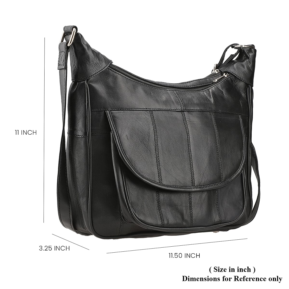 India International Leather Fair Closeout Black Genuine Leather Messenger Bag image number 6