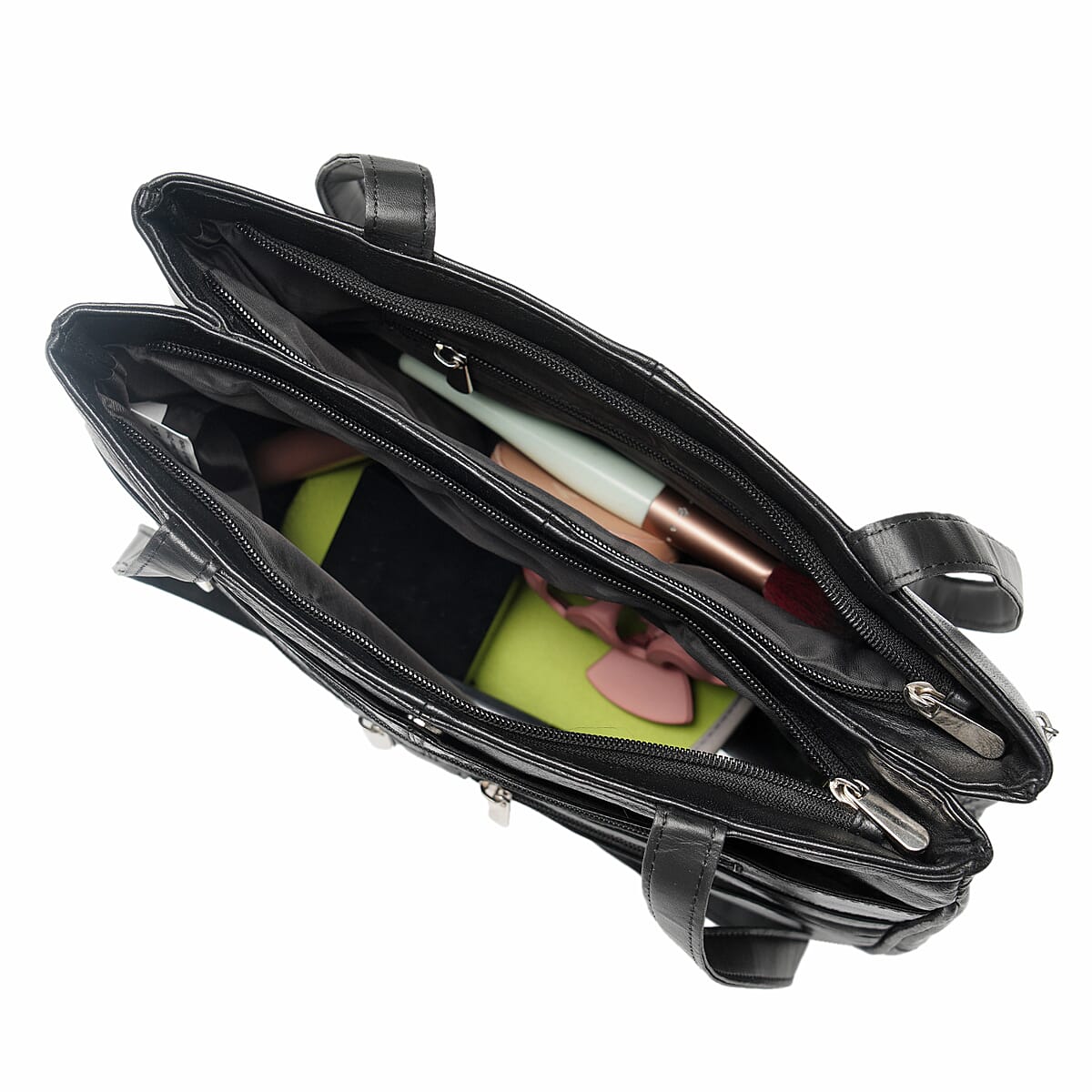 India International Leather Fair Closeout Black Genuine Leather Messenger Bag image number 4