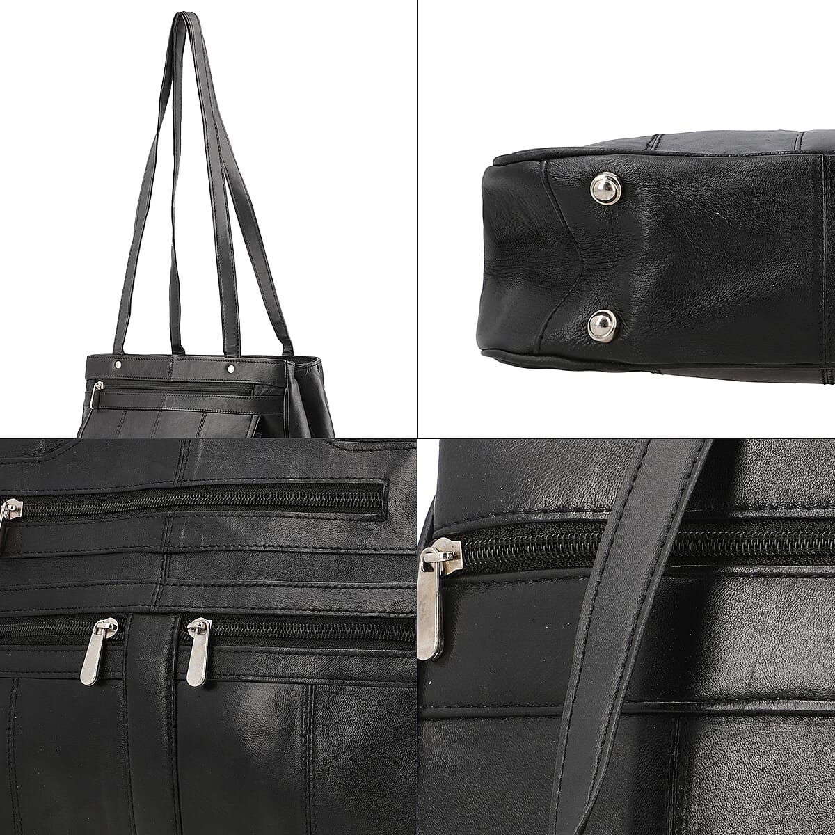 India International Leather Fair Closeout Black Genuine Leather Messenger Bag image number 5