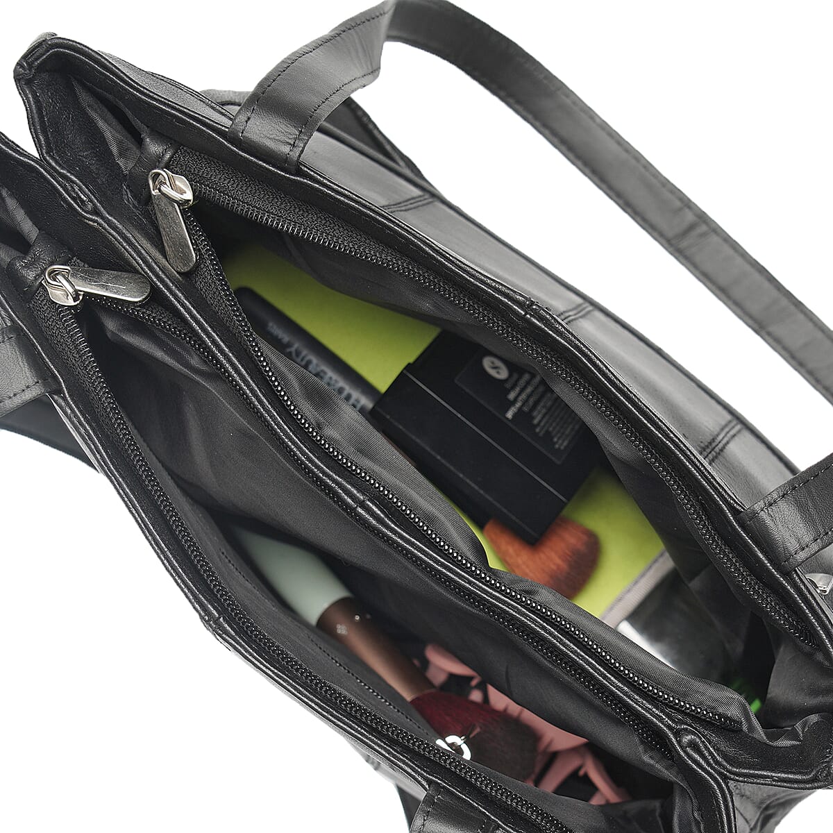 India International Leather Fair Closeout Black Genuine Leather Messenger Bag image number 4