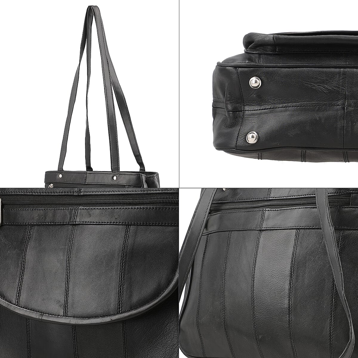 India International Leather Fair Closeout Black Genuine Leather Messenger Bag image number 5