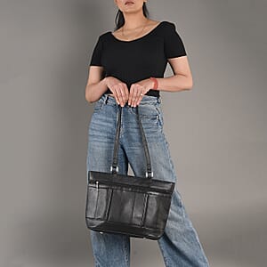 La Marey Black Genuine Leather Tote Bag