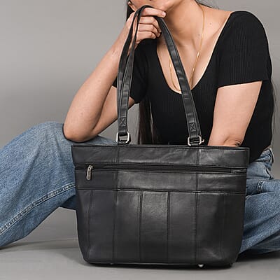 La Marey Black Genuine Leather Tote Bag
