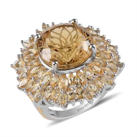 Dahlia Cut Premium Brazilian Citrine Floral Ring in Vermeil Yellow Gold and Platinum Over Sterling Silver (Size 10.0) 8.80 Grams 18.20 ctw image number 0