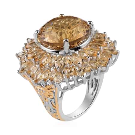 Dahlia Cut Premium Brazilian Citrine Floral Ring in Vermeil Yellow Gold and Platinum Over Sterling Silver (Size 10.0) 8.80 Grams 18.20 ctw image number 3
