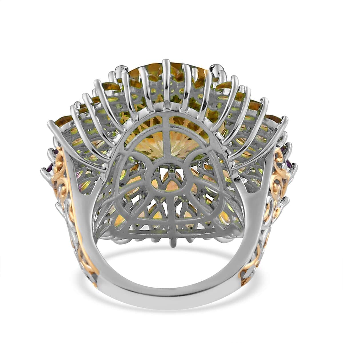 Dahlia Cut Premium Brazilian Citrine Floral Ring in Vermeil Yellow Gold and Platinum Over Sterling Silver (Size 10.0) 8.80 Grams 18.20 ctw image number 4