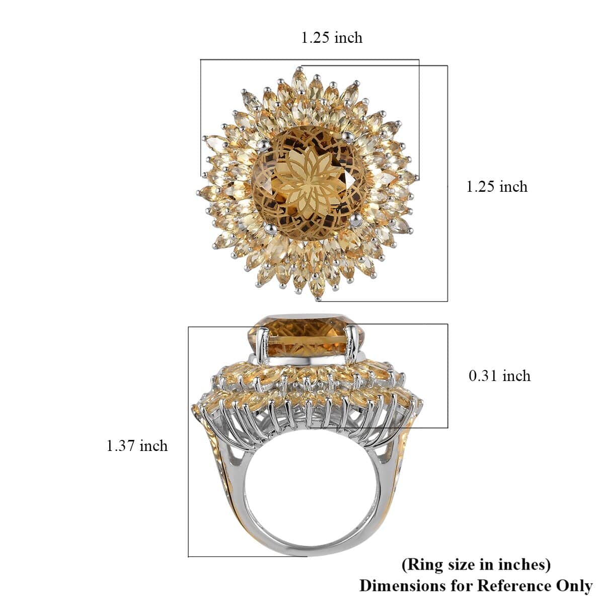 Dahlia Cut Premium Brazilian Citrine Floral Ring in Vermeil Yellow Gold and Platinum Over Sterling Silver (Size 10.0) 8.80 Grams 18.20 ctw image number 5