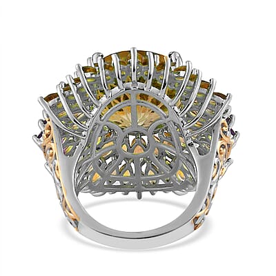 Dahlia Cut Premium Brazilian Citrine Floral Ring in Vermeil Yellow Gold and Platinum Over Sterling Silver (Size 7.0) 18.20 ctw