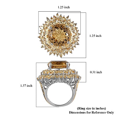 Dahlia Cut Premium Brazilian Citrine Floral Ring in Vermeil Yellow Gold and Platinum Over Sterling Silver (Size 7.0) 18.20 ctw