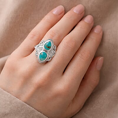 Sierra Nevada Turquoise 2.20 ctw Fancy Ring in Platinum Over Sterling Silver (Size 9.0)