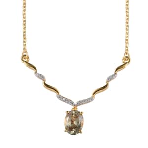 AAA Turkizite and White Zircon Necklace 18 Inches in Vermeil Yellow Gold Over Sterling Silver 1.65 ctw