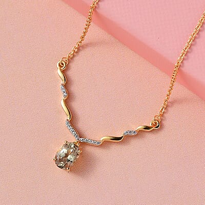 AAA Turkizite and White Zircon Necklace 18 Inches in Vermeil Yellow Gold Over Sterling Silver 1.65 ctw