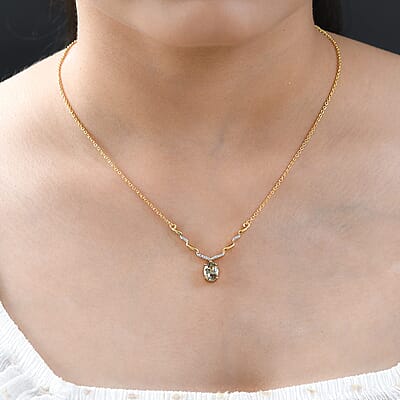 AAA Turkizite and White Zircon Necklace 18 Inches in Vermeil Yellow Gold Over Sterling Silver 1.65 ctw