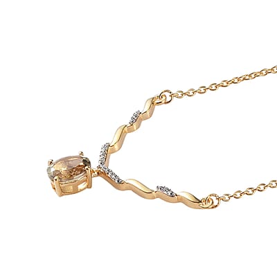AAA Turkizite and White Zircon Necklace 18 Inches in Vermeil Yellow Gold Over Sterling Silver 1.65 ctw