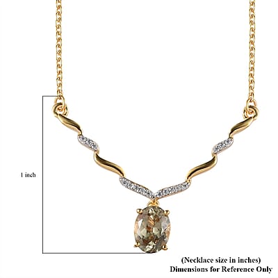 AAA Turkizite and White Zircon Necklace 18 Inches in Vermeil Yellow Gold Over Sterling Silver 1.65 ctw