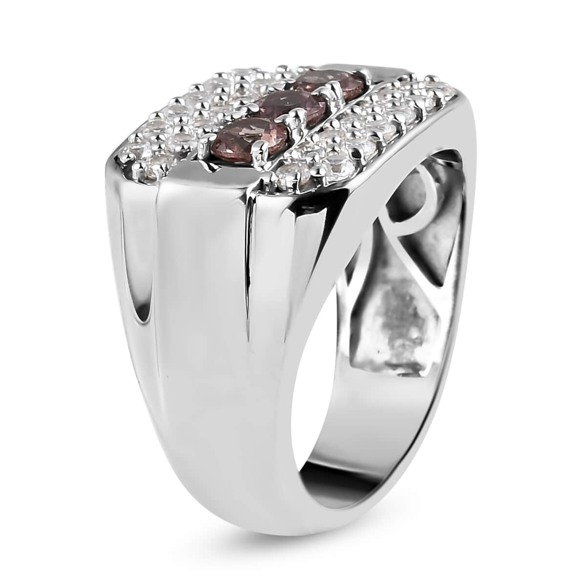 Natural Merelani Color Change Garnet and Natural White Zircon Men's Ring in Platinum Over Sterling Silver 9.35 Grams 2.25 ctw image number 3