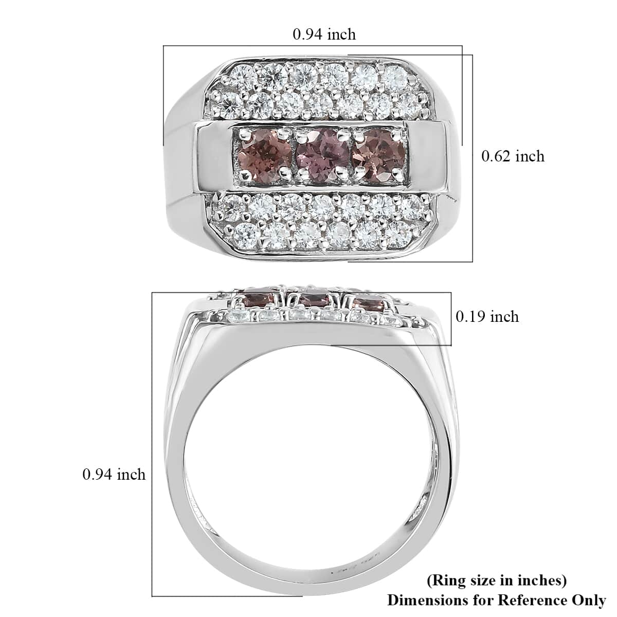 Natural Merelani Color Change Garnet and Natural White Zircon Men's Ring in Platinum Over Sterling Silver 9.35 Grams 2.25 ctw image number 5